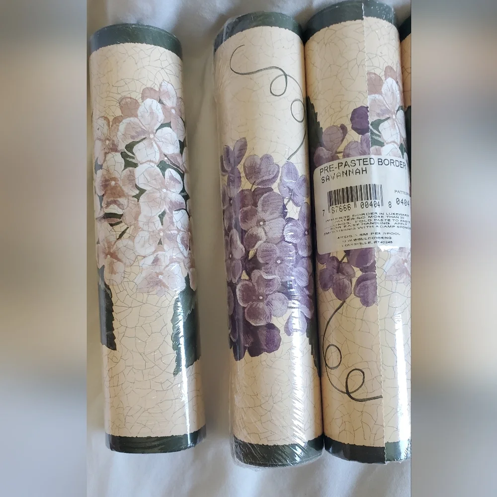 D. W. Wallcoverings Vtg Savannah Floral Wallpaper Border Purple Hydrangeas, New